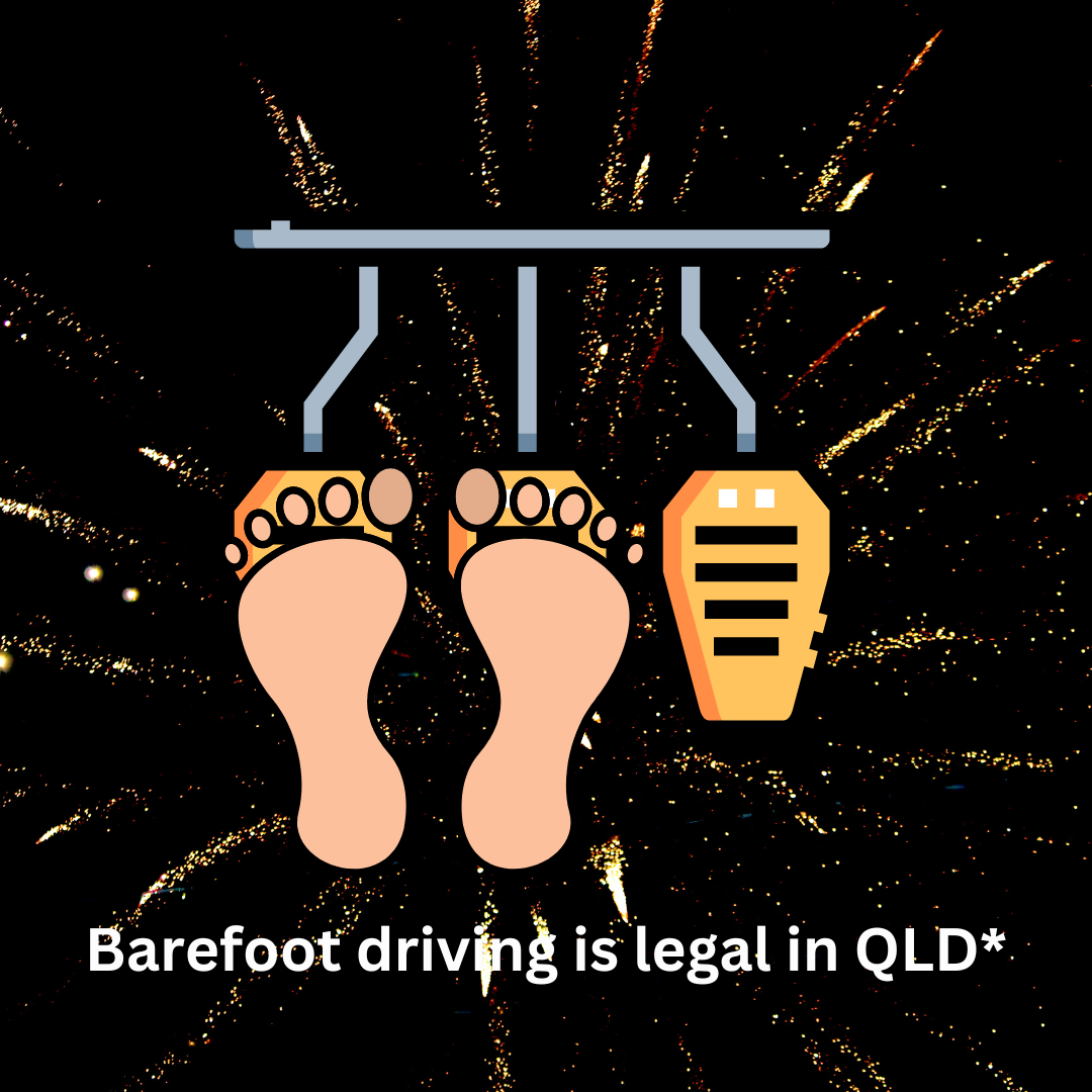 Bare feet on the pedals of a car